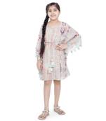 PS Kids Grey Colour Printed Silkmul Kaftaan for Girls