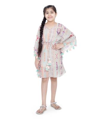 PS Kids by Payal Singhal Grey Colour Printed Silkmul Kaftan for Girls 1