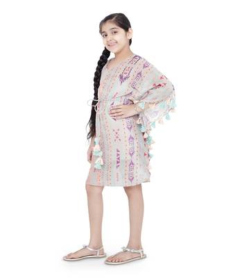 PS Kids by Payal Singhal Grey Colour Printed Silkmul Kaftan for Girls 2