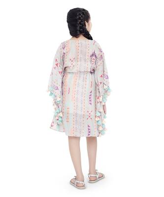 PS Kids by Payal Singhal Grey Colour Printed Silkmul Kaftan for Girls 3
