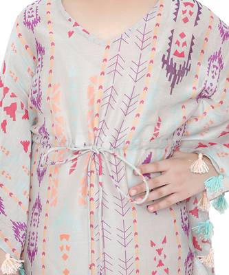 PS Kids by Payal Singhal Grey Colour Printed Silkmul Kaftan for Girls 4