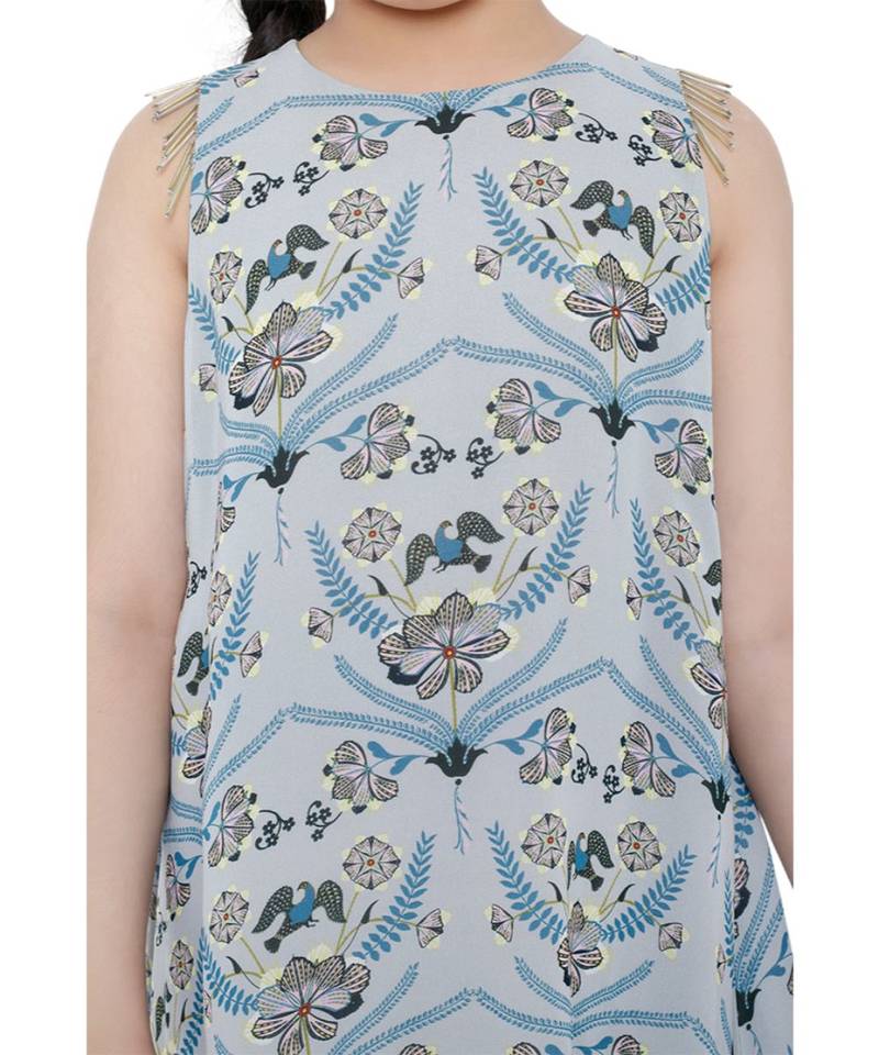 Printed Art Georgette Kigh Low Kurta with Pale Blue Colour Soft Net Churidar and Blush Colour Net Dupatta for Girls