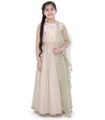 Silk Embroidered Choli with Mint Colour Mukaish Net and Blush Colour Silk Lehenga with Mint Colour Net Dupatta for Girls