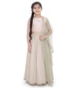 Silk Embroidered Choli with Mint Colour Mukaish Net and Blush Colour Silk Lehenga with Mint Colour Net Dupatta for Girls