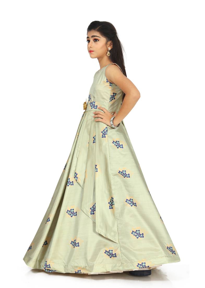 Kids Sea Green Gown Dress For Girls 