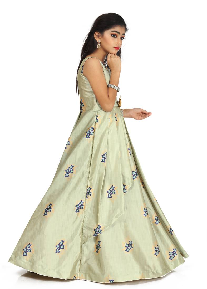 Kids Sea Green Gown Dress For Girls 