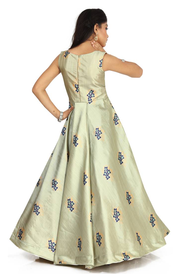 Kids Sea Green Gown Dress For Girls 