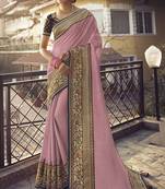   baby pink embroidered tussar silk saree with blouse