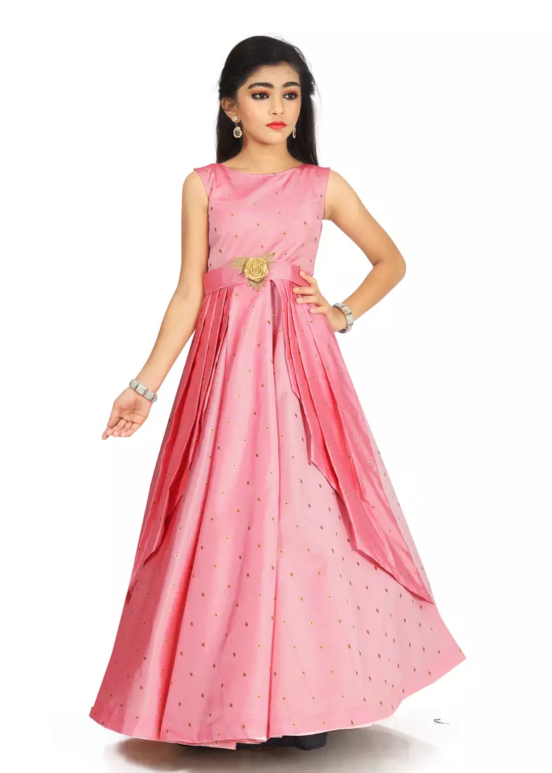 Girls Pink Gown Dress For Wedding Wear 