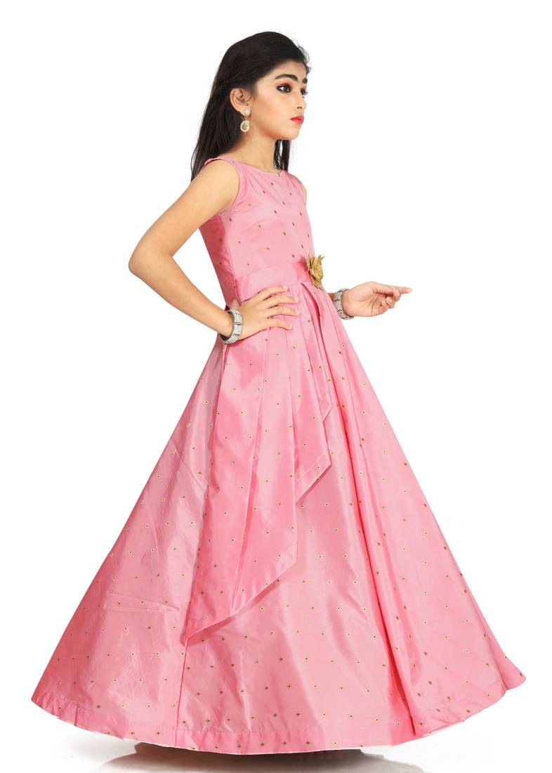 Girls Pink Gown Dress For Wedding Wear 