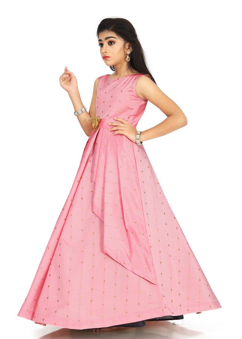 Girls Pink Gown Dress For Wedding Wear 