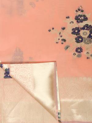Peach woven banarasi silk saree with blouse 4