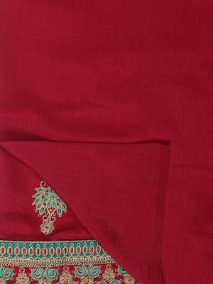 Wine embroidered silk blend saree with blouse 6