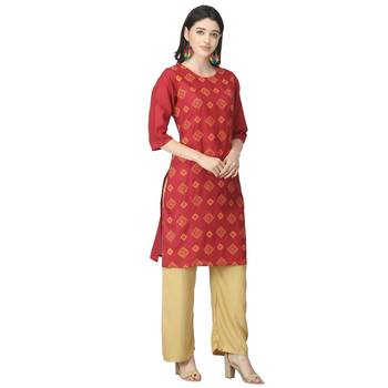 Maroon printed cotton cotton-kurtis 4