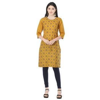 Mustard printed cotton cotton-kurtis 1