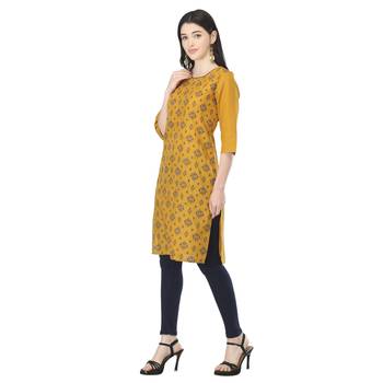 Mustard printed cotton cotton-kurtis 3