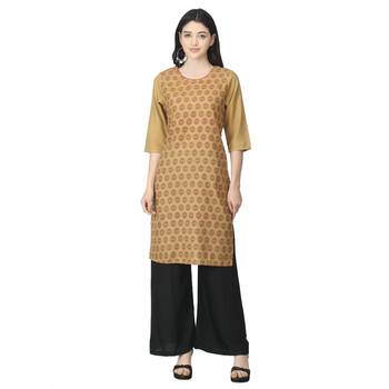 Beige printed cotton cotton-kurtis 1