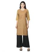 Beige printed cotton cotton-kurtis