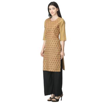 Beige printed cotton cotton-kurtis 3