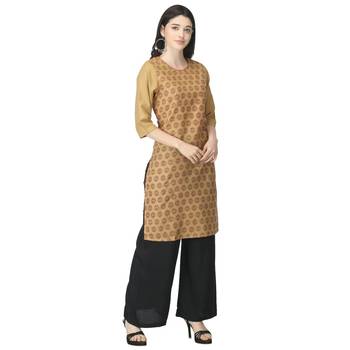 Beige printed cotton cotton-kurtis 4