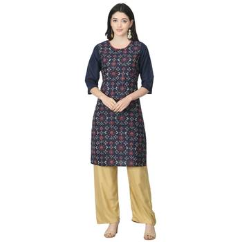 Navy-blue printed cotton cotton-kurtis 1