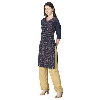 Navy-blue printed cotton cotton-kurtis 3