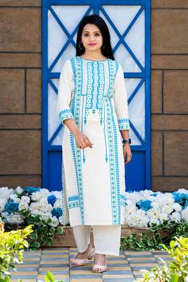 Off-white printed cotton kurtas-and-kurtis 1