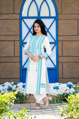 Off-white printed cotton kurtas-and-kurtis 3