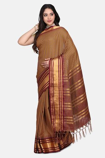 YELLOW AND MAROON WOVEN ART SILK SAREE WITH BLOUSE