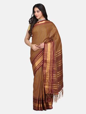Yellow And Maroon Woven Art Silk Saree With Blouse 4