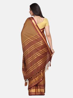 Yellow And Maroon Woven Art Silk Saree With Blouse 5