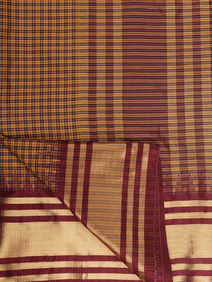 Yellow And Maroon Woven Art Silk Saree With Blouse 6
