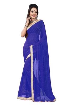 Blue embroidered Chiffon saree with blouse 1
