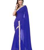 Blue embroidered Chiffon saree with blouse