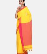 Yellow Plain Work Khadi Cotton Handloom Saree With Blouse