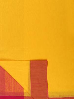 Yellow Plain Work Khadi Cotton Handloom Saree With Blouse 5
