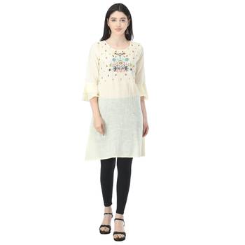 Off-white embroidered cotton cotton-kurtis 1