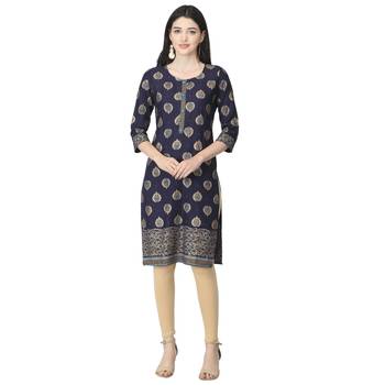 Navy-blue printed cotton cotton-kurtis 1