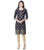 Navy-blue printed cotton cotton-kurtis