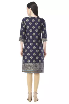 Navy-blue printed cotton cotton-kurtis