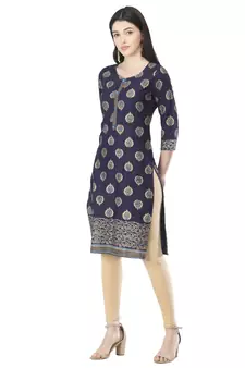 Navy-blue printed cotton cotton-kurtis