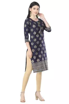 Navy-blue printed cotton cotton-kurtis