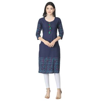 Navy-blue printed cotton cotton-kurtis 1