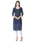Navy-blue printed cotton cotton-kurtis