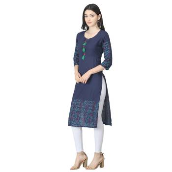 Navy-blue printed cotton cotton-kurtis 3