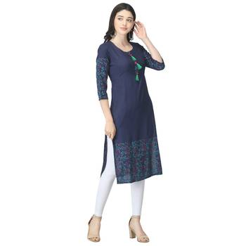 Navy-blue printed cotton cotton-kurtis 4