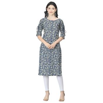 Royal-blue printed cotton cotton-kurtis 1