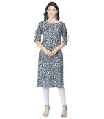 Royal-blue printed cotton cotton-kurtis