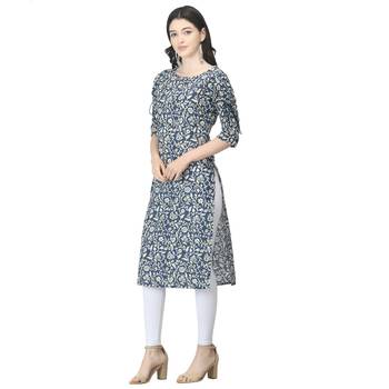 Royal-blue printed cotton cotton-kurtis 3