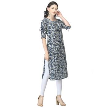 Royal-blue printed cotton cotton-kurtis 4